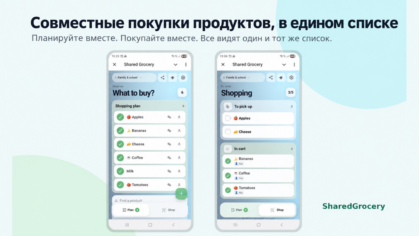 Совместное планирование и покупка в SharedGrocery